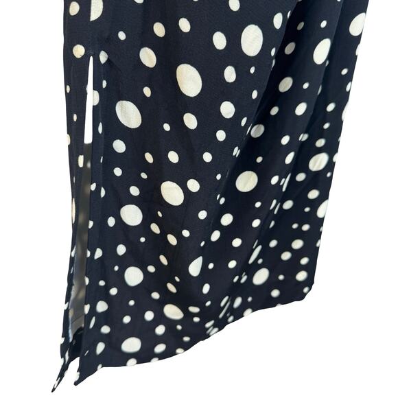 Vintage 80s Black Polka Dot Pencil Skirt Side Slits Pinup Rockabilly Midi Wiggle - Picture 11 of 15